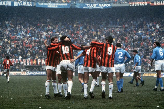 SQUADRA, FRANCO BARESI, Milan, Serie A, Milan vs Napoli 4-1, Milano SERIE A 1987-88 MILAN-NAPOLI 4-1