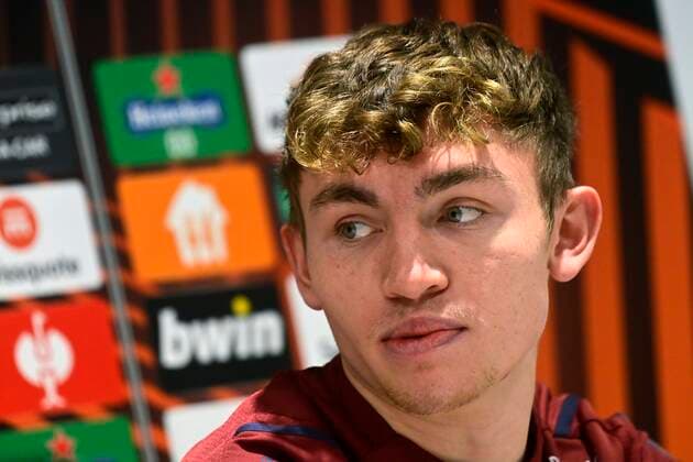 ANTWERP, BELGIUM - DECEMBER 08 : Samuel Marqus Lloyd Vines defender of Antwerp FC pictured during a press conference, PK, Pressekonferenz of Royal Antwerp FC prior to their Europa League game against Olympiacos on December 8, 2021 in Antwerp, Belgium, 8 12 2021 ( media activities Royal Antwerp - Europa League PhotoNews Panoramic 