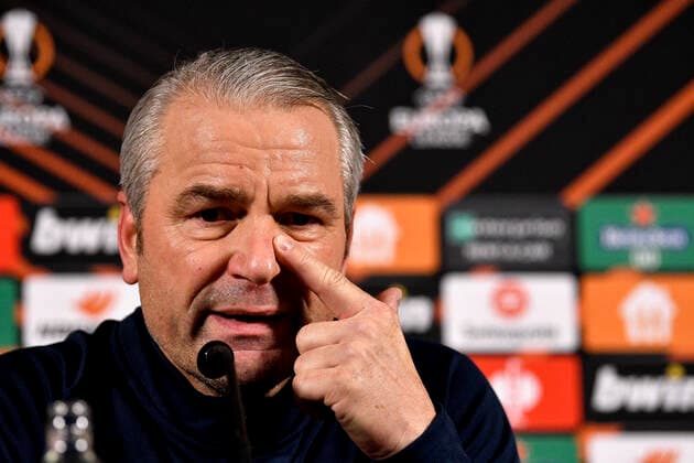 Genk s head coach Bernd Storck pictured during a press conference, PK, Pressekonferenz of Belgian soccer team KRC Genk, Wednesday 08 December 2021, in Genk, ahead of tomorrow s Europa League game against Austrian soccer team SK Rapid Wien, on the sixth day (out of six) in Group H. JOHANxEYCKENS  x3151889x
