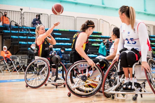 European Championship Wheelchair Basketball 08 12 2021 MADRID, SPAIN December 8 Wheelchair Basketball, France vs Germany Women, on Day 5 of the European Championship Wheelchair Basketball on 08 12 2021 at Polid Municipal Francisco Fernandez Ochoa in Madrid, Spain Svenja Mayer Germany, 13 , Anne Patzwald Germany, 7 , Angelique Pichon France, 15 Copyright: xBEAUTIFULxSPORTS Wunderlx