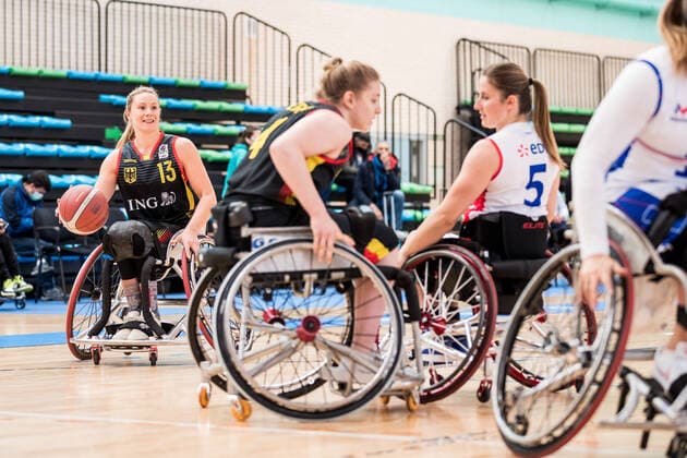 European Championship Wheelchair Basketball 08 12 2021 MADRID, SPAIN December 8 Wheelchair Basketball, France vs Germany Women, on Day 5 of the European Championship Wheelchair Basketball on 08 12 2021 at Polid Municipal Francisco Fernandez Ochoa in Madrid, Spain Svenja Mayer Germany, 13 , Svenja Erni Germany, 4 , Loeiza Vari Le Roux France, 5 Copyright: xBEAUTIFULxSPORTS Wunderlx