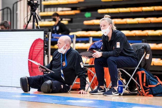 European Championship Wheelchair Basketball 08 12 2021 MADRID, SPAIN 8 December Wheelchair Basketball, Netherlands vs Turkey Ladies, on Day 5 of the European Championship Wheelchair Basketball on 08 12 2021 at Polid Municipal Francisco Fernandez Ochoa in Madrid, Spain Gertjan van der Linden Coach Netherlands , Irene Sloof Assistant Coach Netherlands Copyright: xBEAUTIFULxSPORTS Wunderlx