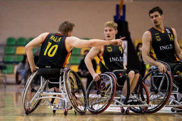 European Championship Wheelchair Basketball 08 12 2021 MADRID, SPAIN December 8 Wheelchair Basketball, Spain vs Germany Men, on Day 5 of the European Championship Wheelchair Basketball on 08 12 2021 at Polid Municipal Francisco Fernandez Ochoa in Madrid, Spain Jan Haller Germany, 10 , Tobias Hell Germany, 9 , Aliaksandr Halouski Germany, 14 Copyright: xBEAUTIFULxSPORTS Wunderlx
