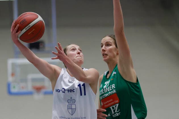 08 12 2021, Basketball, Women, DBBL Cup, Round of 16, QOOL Sharks Rutronik Stars Keltern, GER, Wuerzburg, TGW Sportzentrum Feggrube Picture v li Jessica Hanson QOOL Sharks and Alexandria Kiss Rusk Rutronik Stars Keltern Copyright: HMBxMedia xHeikoxBecker