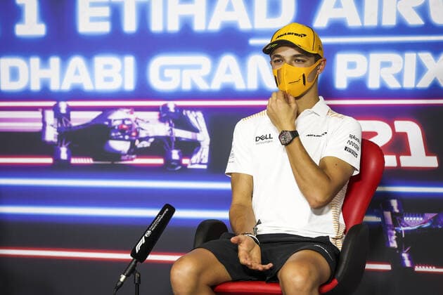 NORRIS Lando (gbr), McLaren MCL35M, portrait, Thursday press conference, PK, Pressekonferenz during the Formula 1 Etihad Airways Abu Dhabi Grand Prix 2021, 22th round of the 2021 FIA Formula One World Championship, WM, Weltmeisterschaft from December 10 to 12, 2021 on the Yas Marina Circuit, in Yas Island, Abu Dhabi - F1 - ABU DHABI GRAND PRIX 2021 DPPI Panoramic 00121045_AV6_4049.JPG