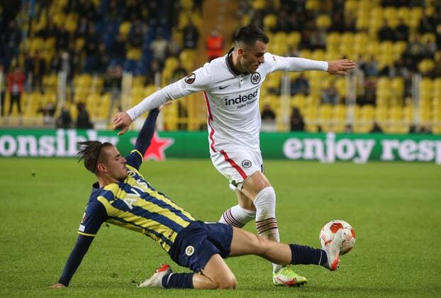 Eintracht Frankfurt™s Filip Kostic and Fenerbahce™s Dimitris Pelkas during Fenerbahce - Eintracht Frankfurt during UEFA Europa League game at Kadikoy Sukru Saracoglu Stadium in Istanbul, 9th of December, 2021. Copyright: TolgaxAdanali 17355688