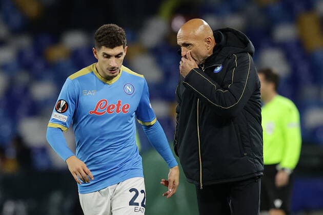 Photo Alessandro Garofalo LaPresse December 09, 2020 Naples, Italy soccer Napoli vs Leicester City - Europa League 2021 2022 - Diego Armando Maradona stadium. In the pic: Giovanni Di Lorenzo (SSC Napoli); Luciano Spalletti coach (SSC Napoli);  Copyright: xAlessandroxGarofalo LaPressex