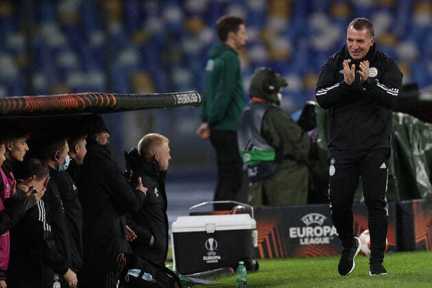 Brendan Rodgers coach of Leicester during the Uefa Europa League 2021 2022 group C football match between SSC Napoli and Leicester at Diego Armando Maradona stadium in Napoli (Italy), December 09th, 2021. Photo Cesare Purini Insidefoto cesarexpurini