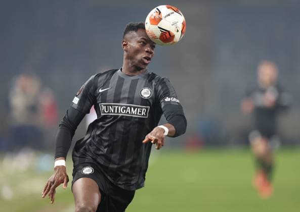 SOCCER - UEFA EL, Sturm vs Monaco GRAZ,AUSTRIA,09.DEC.21 - SOCCER - UEFA Europa League, group stage, SK Sturm Graz vs AS Monaco. Image shows Kelvin Yeboah (Sturm) .  GEPAxpictures xChrisxBauer