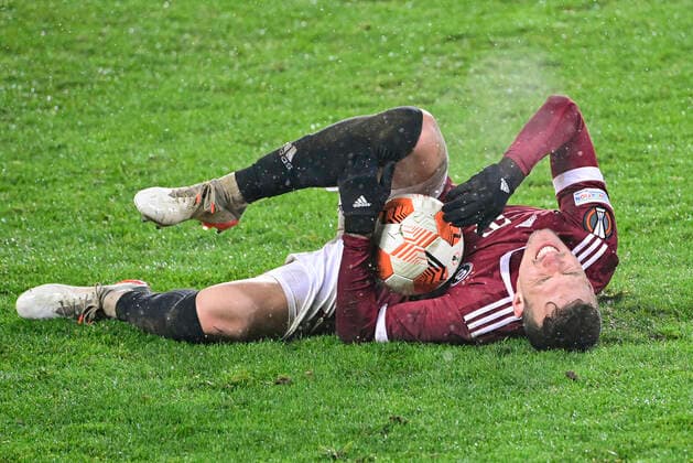 Lukas Haraslin of Sparta grimaces during the UEFA Europa League group A soccer match Sparta Praha vs Brondby Copenhagen in Prague, Czech Republic, December 9, 2021. (CTKxPhoto RomanxVondrous) CTKPhotoP2021120910154 