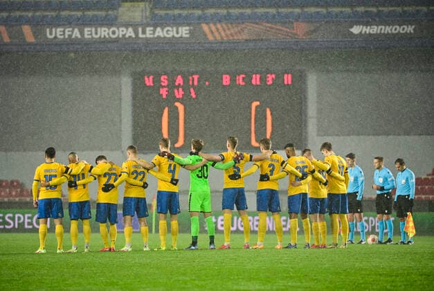 Players of Brondby Copenhagen before the UEFA Europa League group A soccer match Sparta Praha vs Brondby Copenhagen in Prague, Czech Republic, December 9, 2021. (CTKxPhoto RomanxVondrous) CTKPhotoP2021120910294 