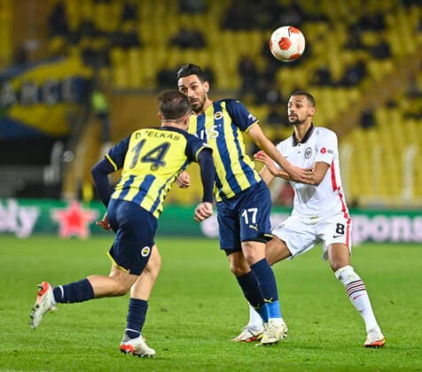 Irfan Can Kahveci (17)of Fenerbahce and Djibril Sow (8) of Eintracht Frankfurt during the UEFA Europa League group D match between Fenerbahce and Eintracht Frankfurt at Ulker Stadium on December 9, 2021 in Istanbul, Turkey. (Photo by Seskimphoto) Fenerbahce v Eintracht Frankfurt: Group D - UEFA Europa League 