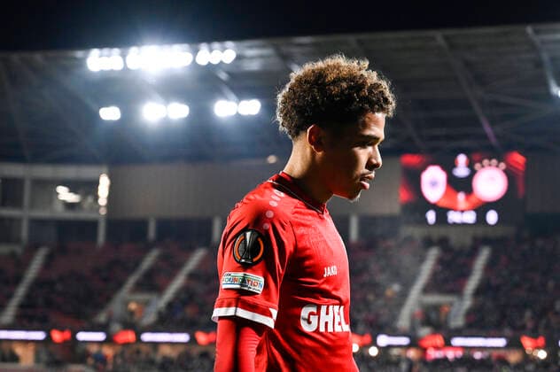 Antwerp s Manuel Benson pictured during an Europa League game between Belgian soccer team Royal Antwerp FC and Greek soccer team Olympiacos F.C., Thursday 09 December 2021, in Antwerp, Belgium, on the sixth and last day in Group D of the UEFA Europa League group stage. TOMxGOYVAERTS  x3153022x