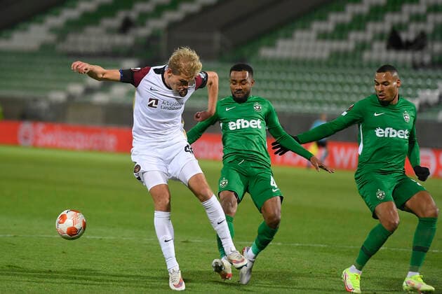 Action during the UEFA Europa League Group F football match between PFC Ludogorets and FC Midtjylland on December 9, 2021 at the Ludogorets Arena in Razgrad Photo by Alex Nicodim Ritzau Scanpix, Razgrad  Copyright: RitzauxScanpix AlexxNicodimx spdk20211209-212450-L
