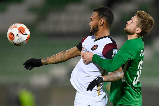 FCMs Junior Brumado during the UEFA Europa League Group F football match between PFC Ludogorets and FC Midtjylland on December 9, 2021 at the Ludogorets Arena in Razgrad Photo by Alex Nicodim Ritzau Scanpix, Razgrad  Copyright: RitzauxScanpix AlexxNicodimx spdk20211209-213854-L