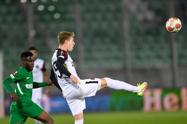 during the UEFA Europa League Group F football match between PFC Ludogorets and FC Midtjylland on December 9, 2021 at the Ludogorets Arena in Razgrad Photo by Alex Nicodim Ritzau Scanpix, Razgrad  Copyright: RitzauxScanpix AlexxNicodimx spdk20211209-213934-L