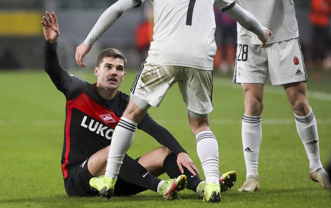 WARSAW, POLAND - DECEMBER 9, 2021: Spartak s Roman Zobnin in the 2021 22 UEFA Europa League Group C Round 6 match between Spartak Moscow and Legia Warsaw at the Marshall Jozef Pilsudski s Municipal Stadium of Legia Warsaw. Alexander Demianchuk TASS  TS11B4E6