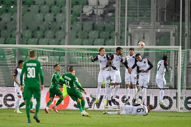 Action during the UEFA Europa League Group F football match between PFC Ludogorets and FC Midtjylland on December 9, 2021 at the Ludogorets Arena in Razgrad Photo by Alex Nicodim Ritzau Scanpix, Razgrad  Copyright: RitzauxScanpix AlexxNicodimx spdk20211209-215228-L