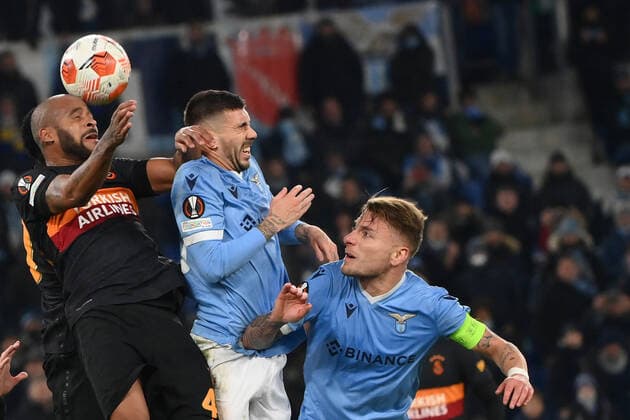 Photo Alfredo Falcone LaPresse 09 12 2021 Rome, Italy Soccer Lazio-Galatasaray - Uefa Europa League 2021 2022 - Olympic stadium of Rome In the pic: Taylan Antalyal& x131; mattia zaccagni Ciro immobile  Copyright: xAlfredoxFalconex xLaPressex