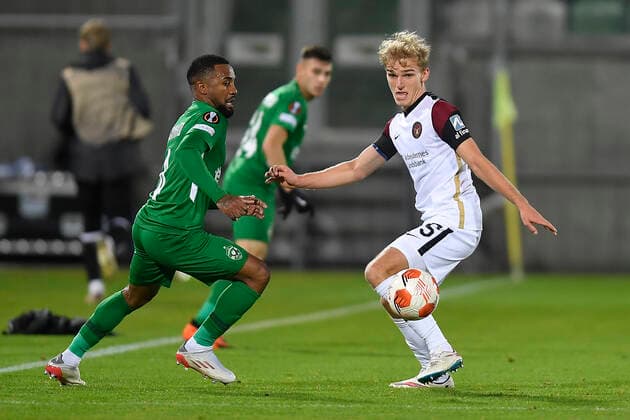FCM s Gustav Isaksen during the UEFA Europa League Group F football match between PFC Ludogorets and FC Midtjylland on December 9, 2021 at the Ludogorets Arena in Razgrad Photo by Alex Nicodim Ritzau Scanpix, Razgrad  Copyright: RitzauxScanpix AlexxNicodimx spdk20211209-214608-L