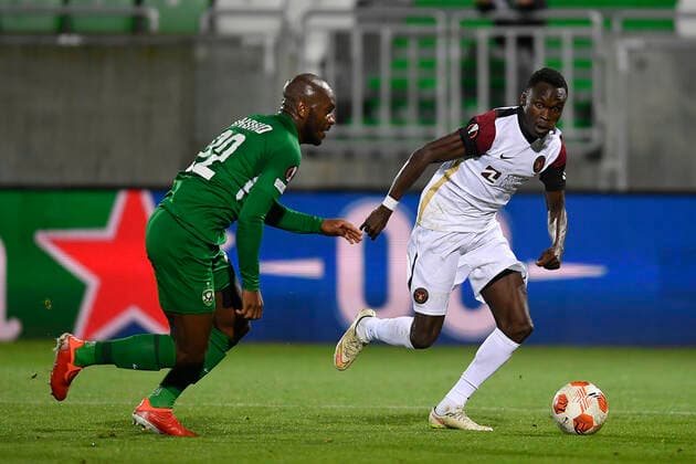 FCMs Pione sisto during the UEFA Europa League Group F football match between PFC Ludogorets and FC Midtjylland on December 9, 2021 at the Ludogorets Arena in Razgrad Photo by Alex Nicodim Ritzau Scanpix, Razgrad  Copyright: RitzauxScanpix AlexxNicodimx spdk20211209-220601-L