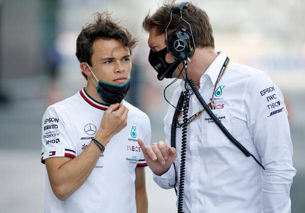Nyck de Vries NED, Mercedes AMG Petronas F1 Team , James Vowles GBR, Mercedes AMG Petronas F1 Team , F1 Grand Prix of Abu Dhabi at Yas Marina Circuit on December 10, 2021 in Abu Dhabi, United Arab Emirates Photo by HOCH ZWEI Abu Dhabi United Arab Emirates
