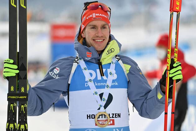 Johannes KUEHN GER ,winner,winnner,jubilation,joy,enthusiasm,award ceremony,action,single picture,cropped single motif,portrait,portrait IBU Biathlon World Cup in Hochfilzen 10 km Sprint men on 10 12 2021 in Hochfilzen Pillersee,season 2021 21