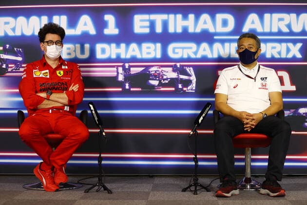 F1 Grand Prix of Abu Dhabi Mattia Binotto (ITA, Scuderia Ferrari Mission Winnow), Masashi Yamamoto (JPN, F1 General Manager Honda), F1 Grand Prix of Abu Dhabi at Yas Marina Circuit on December 10, 2021 in Abu Dhabi, United Arab Emirates. (Photo by Bryn Lennon Getty Images FIA Pool via HOCH ZWEI) Abu Dhabi Yas Marina Circuit United Arab Emirates Poolfoto HOCH ZWEI Pool Getty Images ,EDITORIAL USE ONLY