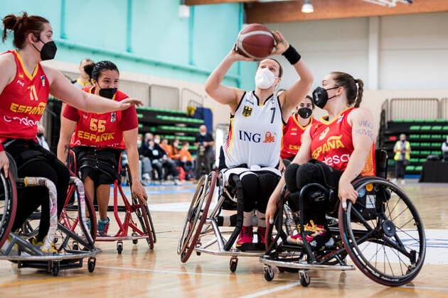 European Championship Wheelchair Basketball 12 12 2021 MADRID, SPAIN December 12 Wheelchair Basketball, 3rd place match Germany vs Spain on day 9 of the European Championship Wheelchair Basketball on 12 12 2021 at Polid Municipal Francisco Fernandez Ochoa in Madrid, Spain Virgina Perez Spain, 11 , Isabel De Jesus Lopez Spain, 55 , Anne Patzwald Germany, 7 , Sara Revuelta Spain, 9 Copyright: xBEAUTIFULxSPORTS Wunderlx