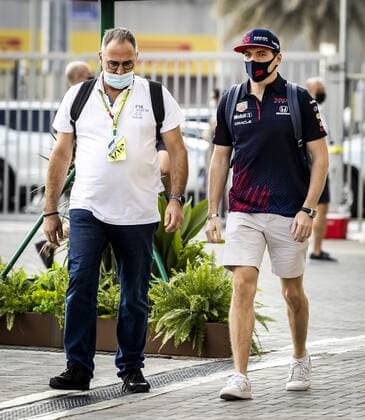 ABU DHABI Max Verstappen of Red Bull Racing along with Richard Pex L on arrival at the Yas Marina Circuit ahead of the Abu Dhabi Grand Prix Verstappen will take on Lewis Hamilton during the Grand Prix The two are level in the standings With a win, Verstappen is the first Dutch Formula 1 champion REMKO DE WAAL F1 Grand Prix 2021 xVIxANPxSportx xxANPxIVx 441963553