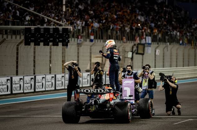 ABU DHABI Max Verstappen of Red Bull Racing after winning the Formula 1 World Championship after the Abu Dhabi Grand Prix at Yas Marina Circuit on December 12, 2021 in Abu Dhabi, United Arab Emirates REMKO DE WAAL F1 Grand Prix 2021 xVIxANPxSportx xxANPxIVx 441984266