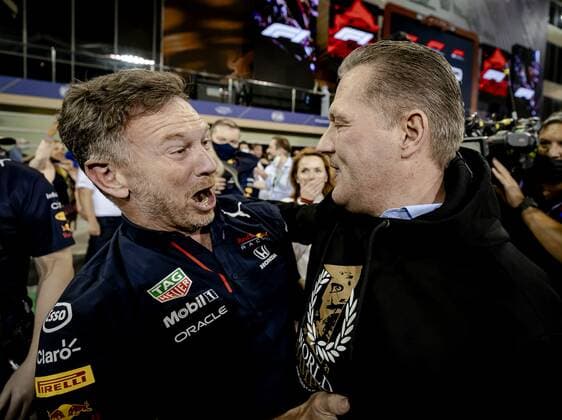 ABU DHABI Team principal Christian Horner and Jos Verstappen of Red Bull Racing after winning the Formula 1 World Championship after the Abu Dhabi Grand Prix at Yas Marina Circuit on December 12, 2021 in Abu Dhabi, United Arab Emirates REMKO DE WAAL F1 Grand Prix 2021 xVIxANPxSportx xxANPxIVx 441985218