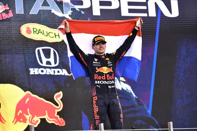 VERSTAPPEN Max F1 Team Red Bull Racing winner of Abu Dhabi 2021 and new F 1 World Champion at the presentation ceremony F1 FIA Grand Prix of Abu Dhabi 2021 at Yas Marina Circuit on 12 12 2021 in UAE.