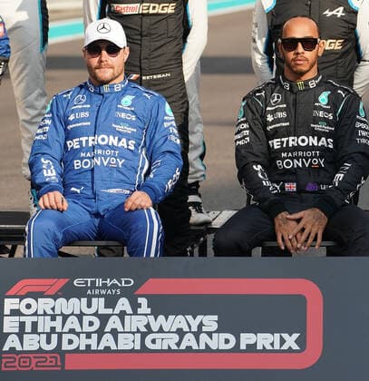 12 12 2021, Yas Marina Circuit, Abu Dhabi, FORMULA 1 ETIHAD AIRWAYS ABU DHABI GRAND PRIX 2021 , in picture Valtteri Bottas FIN , Mercedes AMG Petronas Formula One Team, Lewis Hamilton GBR , Mercedes AMG Petronas Formula One Team Foto EU Images Abu Dhabi Yas Marina Circuit United Arab Emirates  eu-images-506