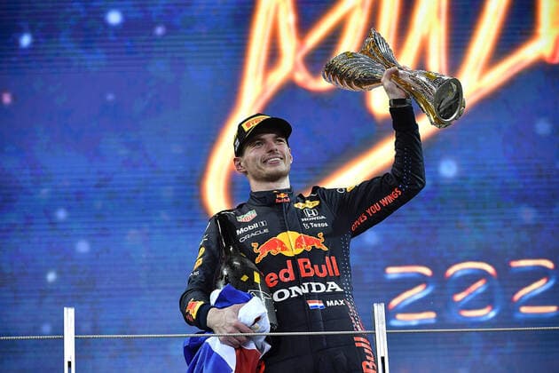 12 12 2021, Yas Marina Circuit, Abu Dhabi, FORMULA 1 ETIHAD AIRWAYS ABU DHABI GRAND PRIX 2021 , pictured New World Champion Max Verstappen NEL , Red Bull Racing Honda Photo EU Images Abu Dhabi Yas Marina Circuit United Arab Emirates  eu-images-506