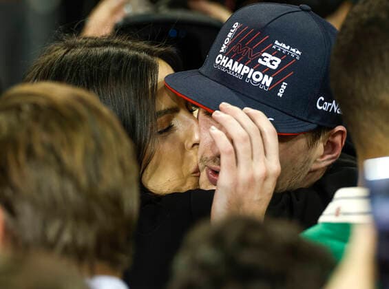 33 Max Verstappen NED, Red Bull Racing celebrates becoming the 2021 Drivers World Champion with his girlfriend Kelly Piquet, F1 Grand Prix of Abu Dhabi at Yas Marina Circuit on December 12, 2021 in Abu Dhabi, United Arab Emirates Photo by HOCH ZWEI Abu Dhabi United Arab Emirates