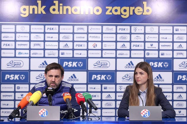 GNK Dinamo Zagreb Drawn Against Sevilla in UEFA Europa League Playy-Off Round Head coach of GNK Dinamo Zeljko Kopic and Head of PR Department of GNK Dinamo Zagreb Iva Cigrovskij during the press conference, PK, Pressekonferenz after the UEFA Europa League knockout round play-off draw has been made, on December 13, 2021, in Zagreb, Croatia. GNK Dinamo Zagreb will play against Sevilla FC on February 17th and the return leg on the 24th February. GoranxStanzl PIXSELL