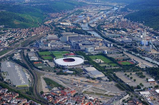 Aerial View Location Stuttgart Wasen Mercedes Benz Arena Mercedes Benz Plant Untertürkheim Harbour Aerial View Location Stuttgart Wasen Mercedes Benz Arena Mercedes Benz Plant Untertürkheim Harbour Copyright: xEibner-Pressefoto Kuhnlex EP_wke