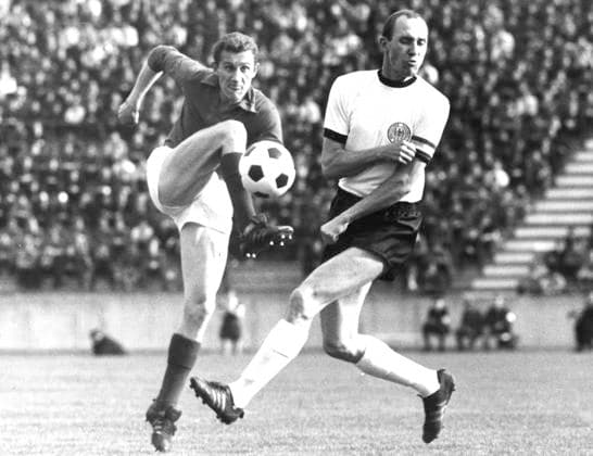 Football European Championship Qualification Yugoslavia Germany 1 0 03 05 1967 Marijan Brncic action against Willi Schulz right HM