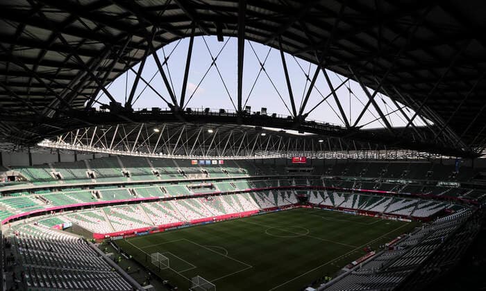 FIFA Fußball WM 2022, Education City Stadium Education Stadion FIFA Arab Cup 2021 in Qatar Spiel Oman - Katar 1 : 2 im Education Stadion am 03.12.2021 in Ar Rayyan in Katar *** Education Stadium FIFA Arab Cup 2021 in Qatar Match Oman Qatar 1 2 at Education Stadium on 03 12 2021 at Ar Rayyan in Qatar
