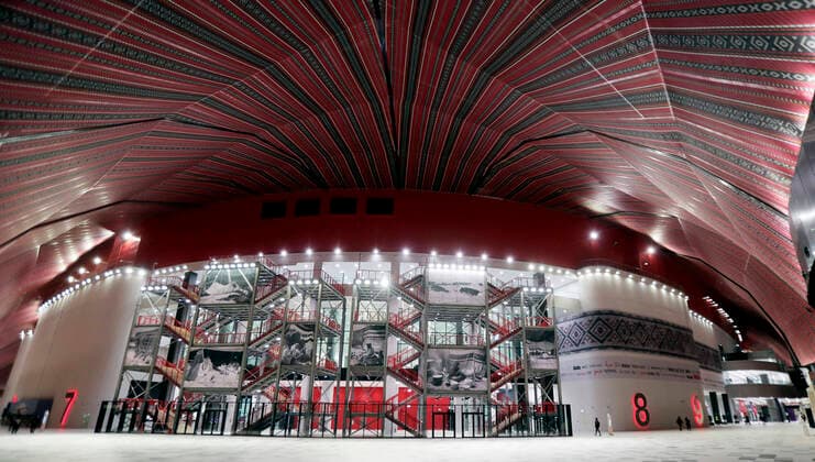 AL BAYT Stadion FIFA Arab Cup 2021 in Qatar Eroeffnungsstadion AL Bayt Spiel Katar - Iraq 3 : 0 am 06.12.2021 in Al Chaur in Katar *** AL BAYT Stadium FIFA Arab Cup 2021 in Qatar Opening Stadium AL Bayt Match Qatar Iraq 3 0 on 06 12 2021 in Al Chaur in Qatar