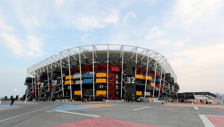 FIFA Fußball WM 2022, Stadium 974 Ras Abu Aboud Stadion Weltmeisterschaft Stadion 2022 FIFA Arab Cup 2021 in Katar Stadion Ras Abu Aboud am 15.12.2021 in Doha *** Ras Abu Aboud Stadium World Cup Stadium 2022 FIFA Arab Cup 2021 in Qatar Ras Abu Aboud Stadium on 15 12 2021 in Doha