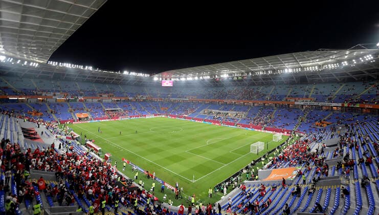 FIFA Fußball WM 2022, Stadium 974 Ras Abu Aboud Stadion Weltmeisterschaft Stadion 2022 FIFA Arab Cup 2021 in Katar Stadion Ras Abu Aboud am 15.12.2021 in Doha *** Ras Abu Aboud Stadium World Cup Stadium 2022 FIFA Arab Cup 2021 in Qatar Ras Abu Aboud Stadium on 15 12 2021 in Doha