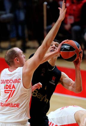 17.12.2021 Belgrade(Serbia) KK Crvena Zvezda(BC Red Star)-FC Bayern München Basketball GmbH Euroleague men s basketball Vladimir Lucic(R) Bayern München,Dejan Davidovac(L) Crvena Zvezda(BC Red Star) :S.Sandic
