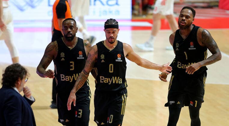 17.12.2021 Belgrade(Serbia) KK Crvena Zvezda(BC Red Star)-FC Bayern München Basketball GmbH Euroleague men s basketball Bayern München players Kelvin Creswell Rivers,Nick Weiler-Babb,Deshaun Thomas :S.Sandic