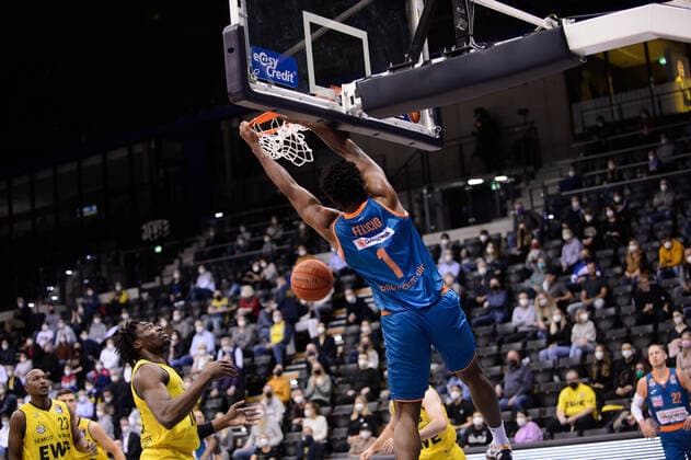 Cristiano Felicio 1 ratiopharm Ulm during the match EWE Baskets Oldenburg vs ratiopharm Ulm Basketball, easyCredit BBL, season 2021 2022, 11 match day, 18 12 2021 Copyright xErikxHillmer EIBNERx EP EHR EWE Baskets Oldenburg vs ratiopharm Ulm Basketball, easyCredit BBL, season 2021 2022, 11 match day, 18 12 2021 Oldenburg Copyright: xErikxHillmer EIBNERx EP_EHR