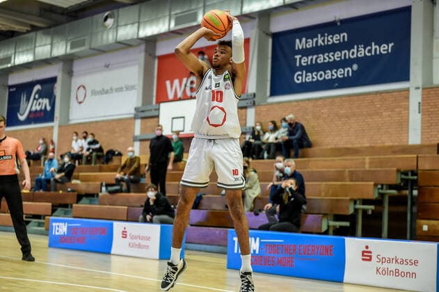Barmer 2 Basketball Bundesliga ProB, Rheinstars Koeln vs WWU Baskets Muenster, 18 12 2021 Aykeen Richardson RheinStars Koeln 10 , Barmer 2 Basketball Bundesliga ProB, Rheinstars Koeln vs WWU Baskets Muenster on 18 12 2021 at ASV Koeln in Koeln Nordrhein Westfalen Copyright: xBEAUTIFULxSPORTS Mueller-Laschetx