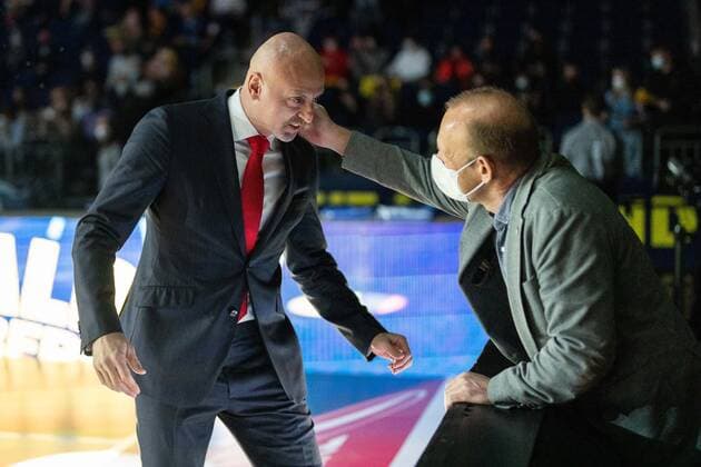 Basketball Berlin 22 12 2021 Season 2021 2022 Euroleague Regular Season Alba Berlin AS Monaco Sasa Obradovic Monaco, coach Marco Baldi.