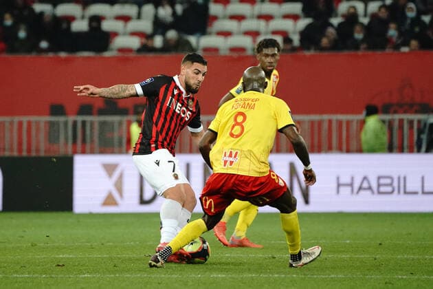 Andy Delort (OGC Nice) - Seko Fofana (RC Lens) FOOTBALL : OGC Nice vs RC lens - Ligue 1 Uber Eats - Nice -22 12 2021 NorbertScanella Panoramic 