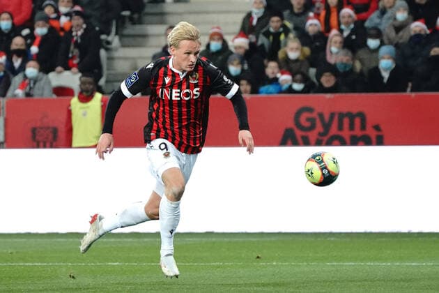 Kasper Dolberg (OGC Nice) FOOTBALL : OGC Nice vs RC lens - Ligue 1 Uber Eats - Nice -22 12 2021 NorbertScanella Panoramic 